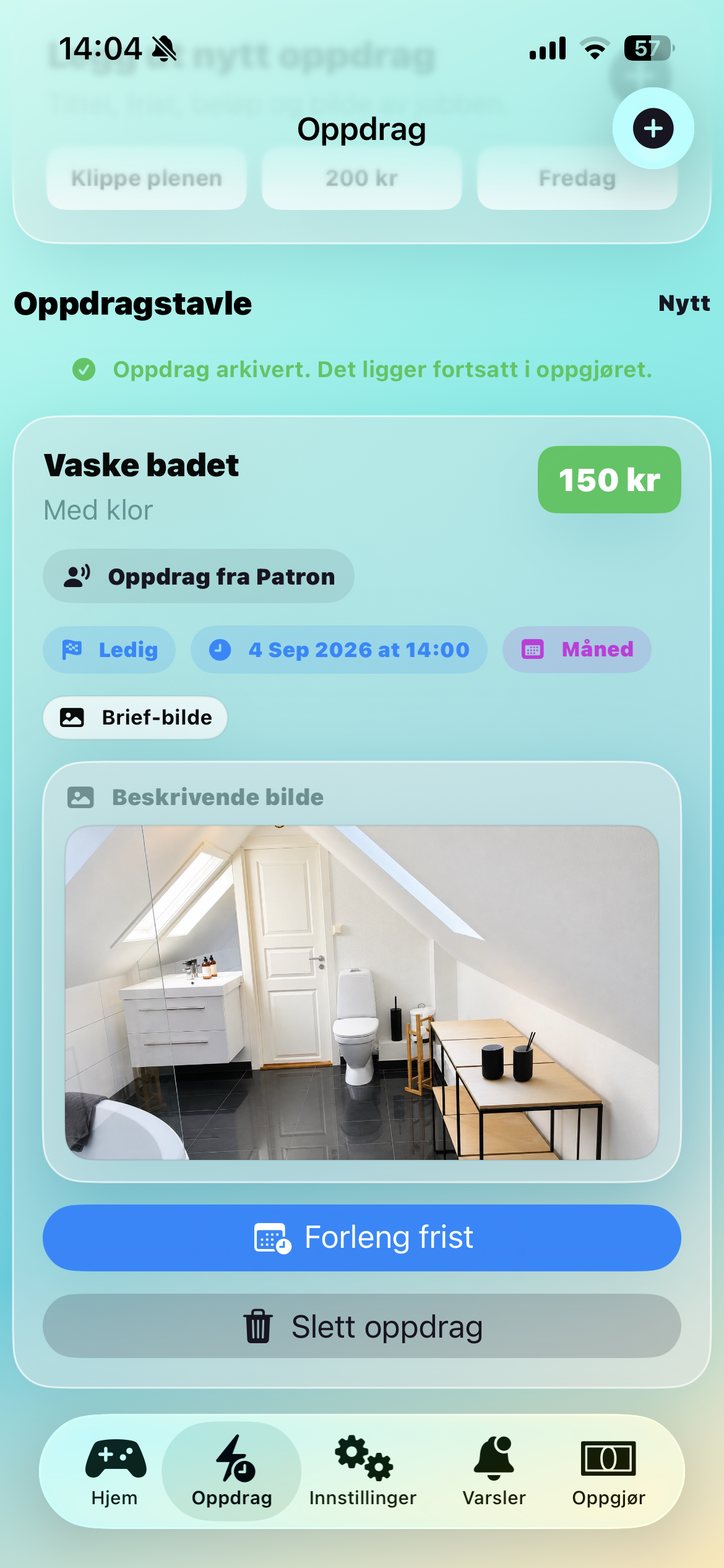 Oppdrag med frist og bilde i Ørnie