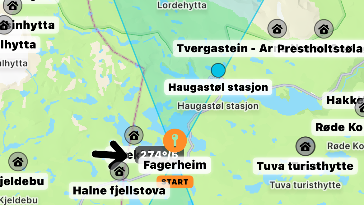 TurTips kart med vindsektor og forslag